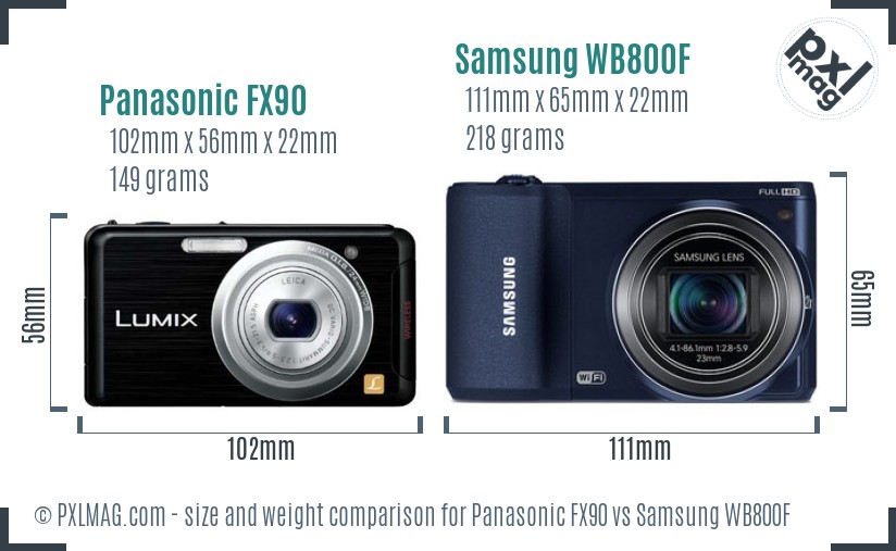 Panasonic FX90 vs Samsung WB800F size comparison