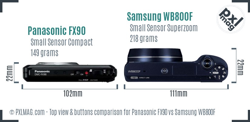 Panasonic FX90 vs Samsung WB800F top view buttons comparison