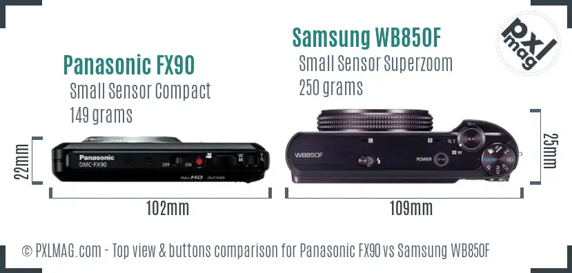 Panasonic FX90 vs Samsung WB850F top view buttons comparison