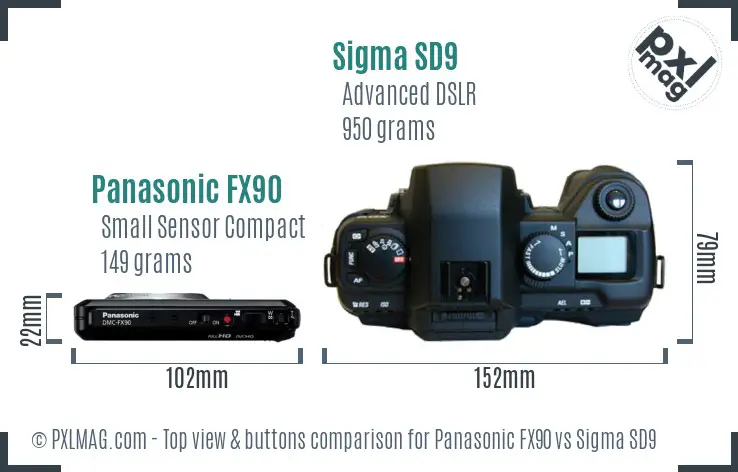 Panasonic FX90 vs Sigma SD9 top view buttons comparison