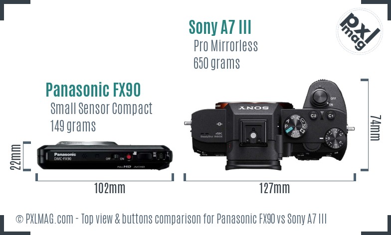Panasonic FX90 vs Sony A7 III top view buttons comparison