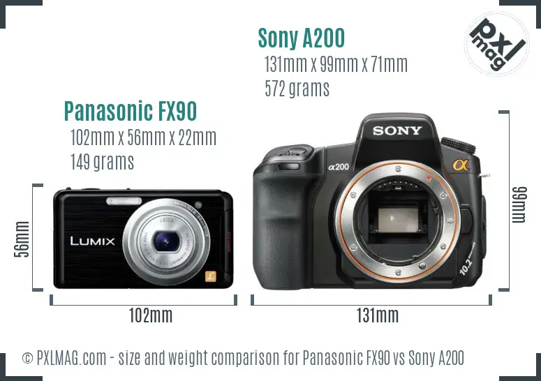 Panasonic FX90 vs Sony A200 size comparison