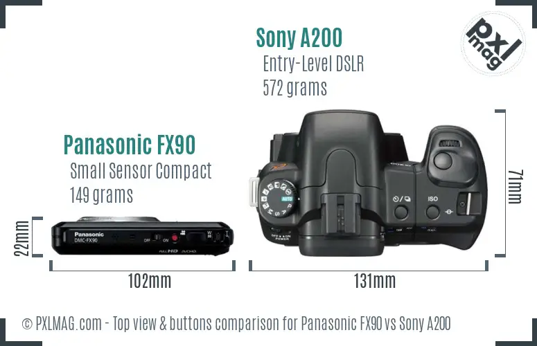 Panasonic FX90 vs Sony A200 top view buttons comparison