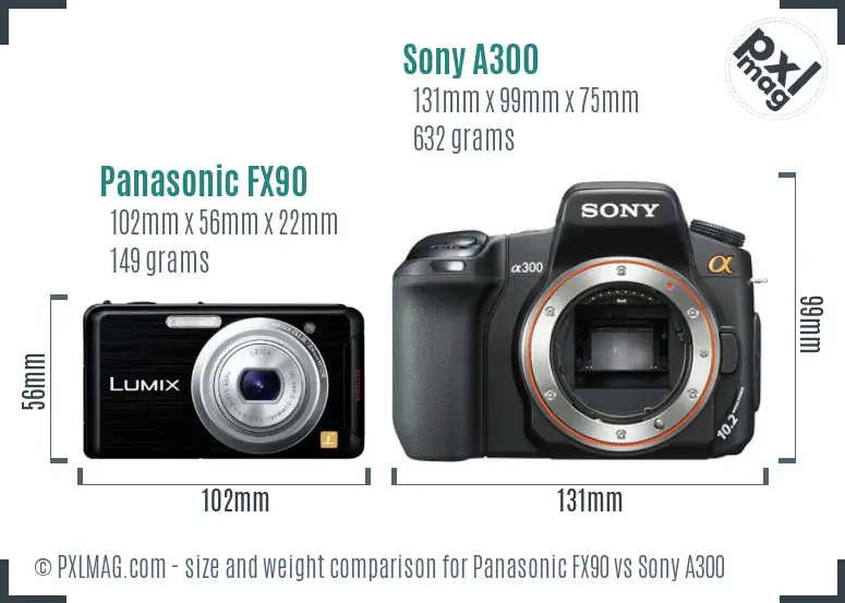 Panasonic FX90 vs Sony A300 size comparison