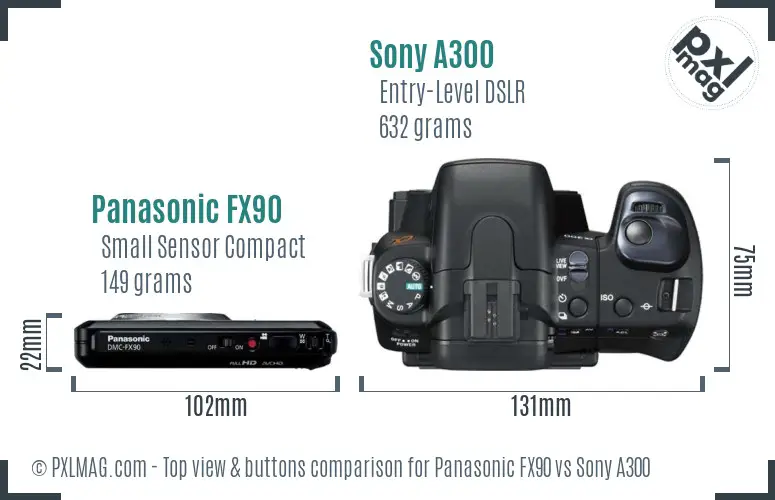 Panasonic FX90 vs Sony A300 top view buttons comparison