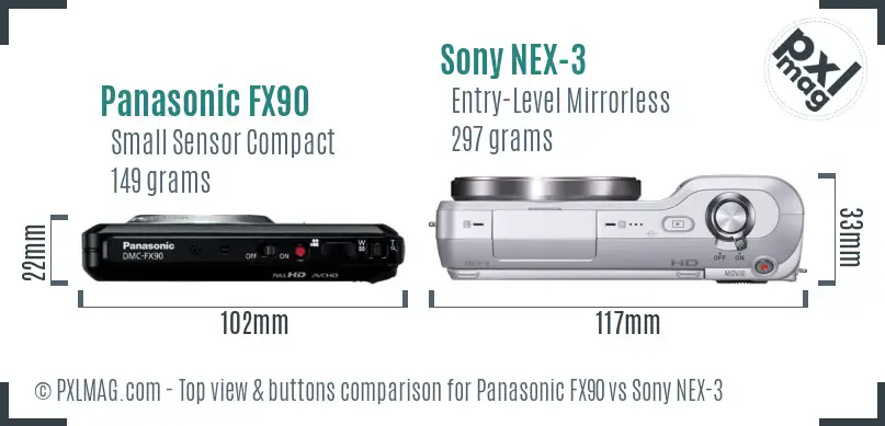 Panasonic FX90 vs Sony NEX-3 top view buttons comparison