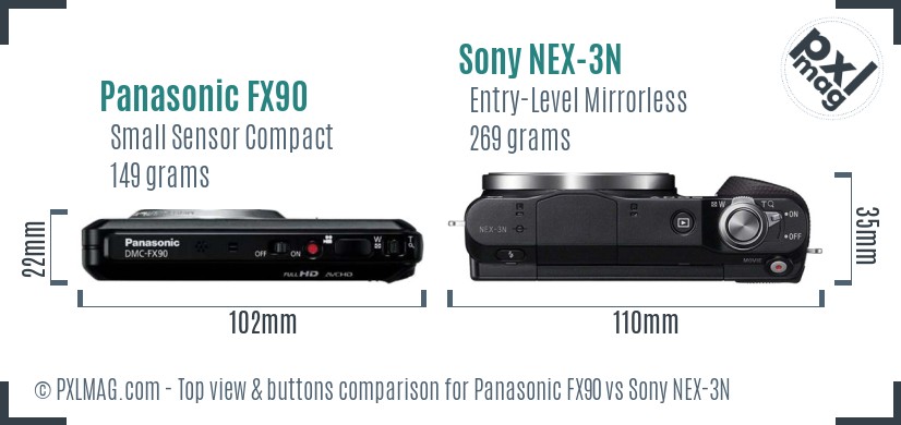 Panasonic FX90 vs Sony NEX-3N top view buttons comparison