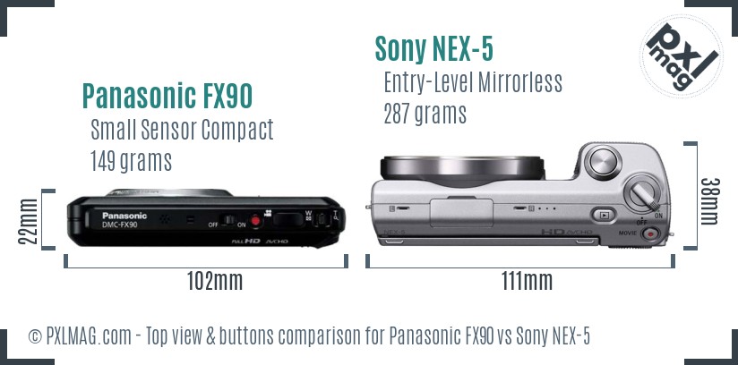 Panasonic FX90 vs Sony NEX-5 top view buttons comparison