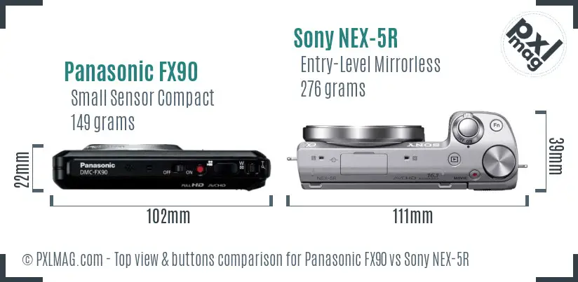 Panasonic FX90 vs Sony NEX-5R top view buttons comparison Panasonic FX90 vs Sony NEX-5R top view buttons comparison