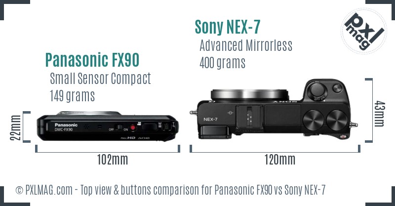 Panasonic FX90 vs Sony NEX-7 top view buttons comparison