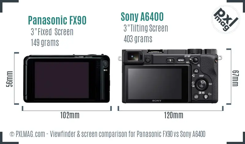 Panasonic FX90 vs Sony A6400 Screen and Viewfinder comparison