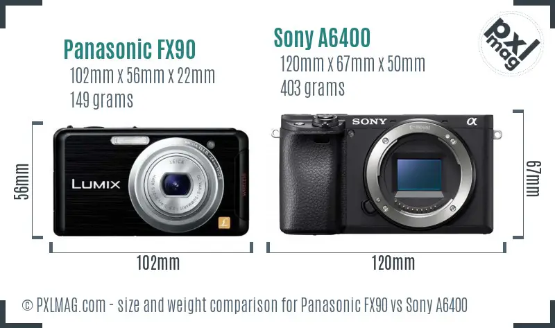 Panasonic FX90 vs Sony A6400 size comparison