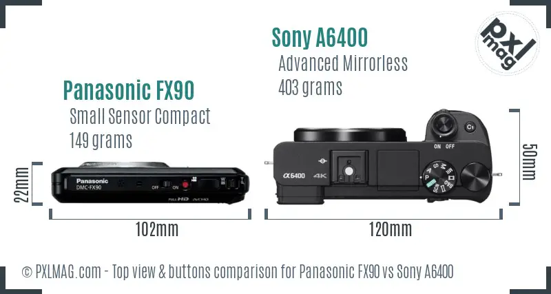 Panasonic FX90 vs Sony A6400 top view buttons comparison