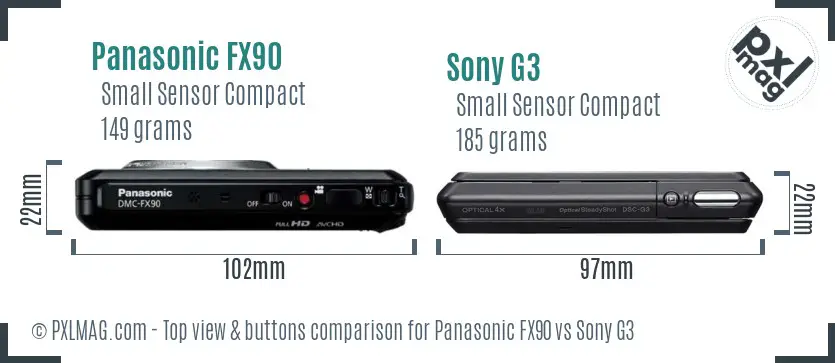 Panasonic FX90 vs Sony G3 top view buttons comparison Panasonic FX90 vs Sony G3 top view buttons comparison