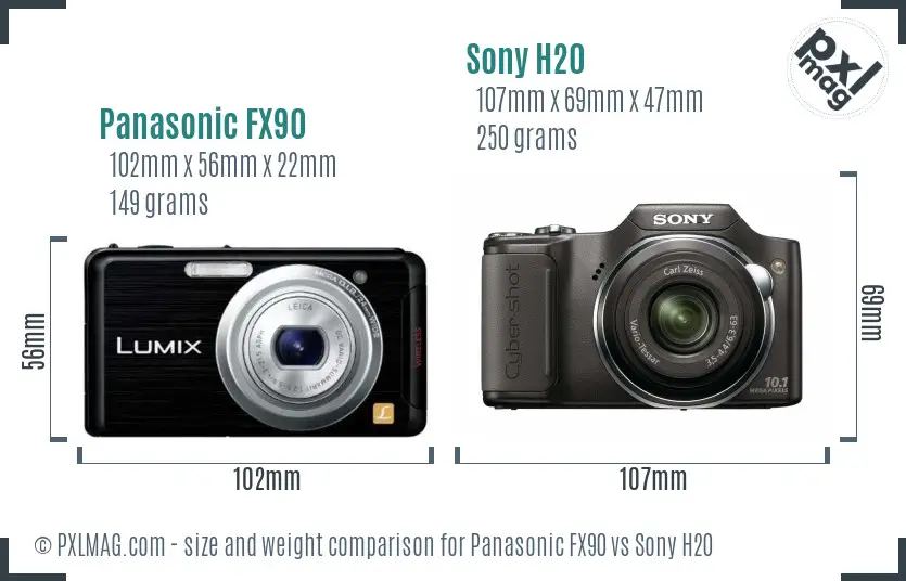 Panasonic FX90 vs Sony H20 size comparison