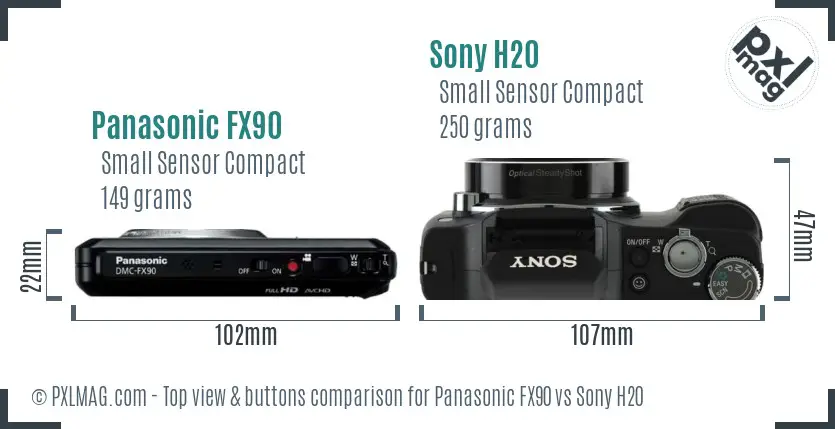 Panasonic FX90 vs Sony H20 top view buttons comparison