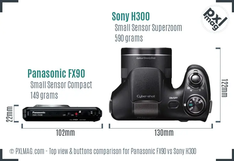 Panasonic FX90 vs Sony H300 top view buttons comparison
