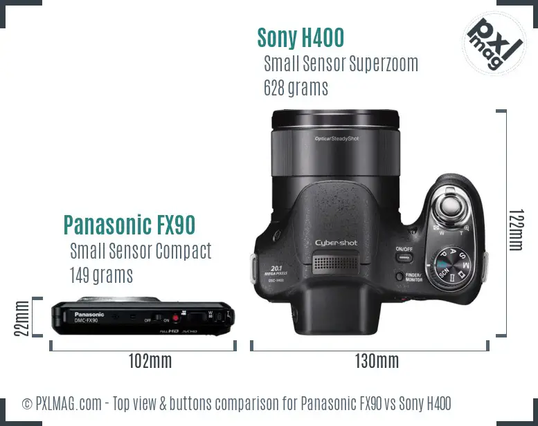 Panasonic FX90 vs Sony H400 top view buttons comparison Panasonic FX90 vs Sony H400 top view buttons comparison
