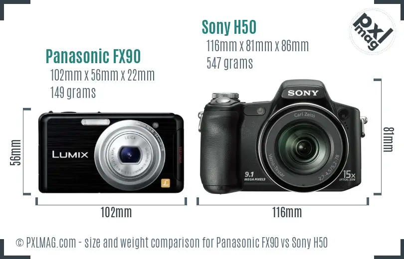Panasonic FX90 vs Sony H50 size comparison