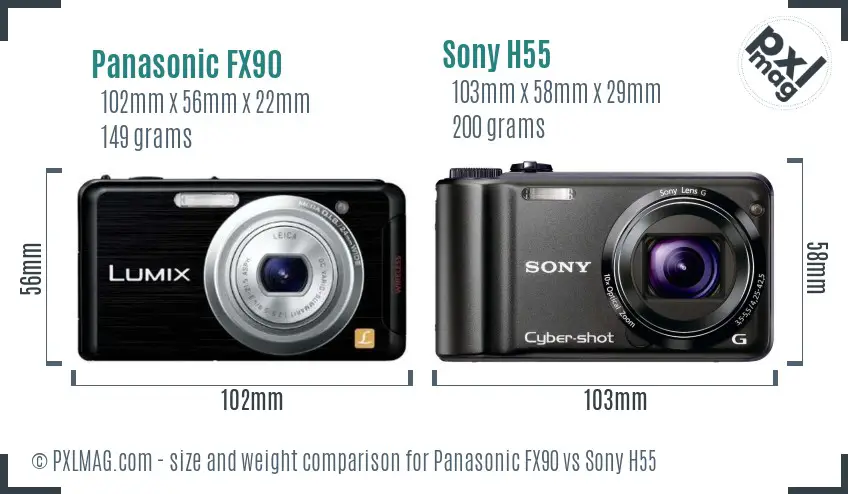 Panasonic FX90 vs Sony H55 size comparison