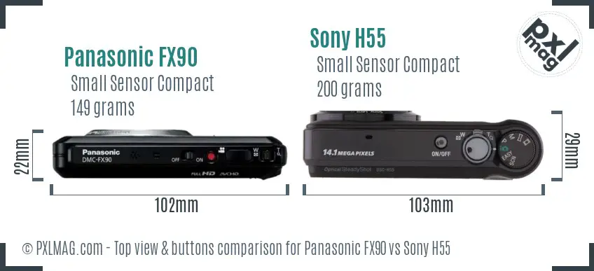 Panasonic FX90 vs Sony H55 top view buttons comparison
