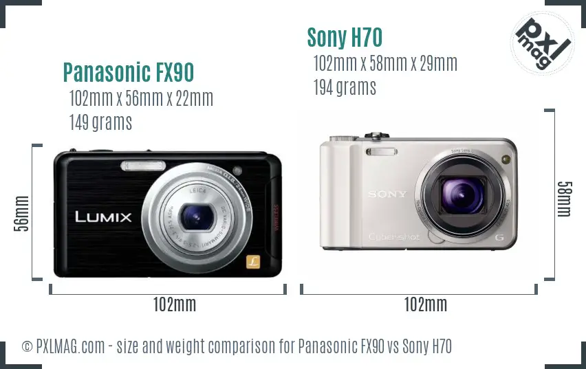 Panasonic FX90 vs Sony H70 size comparison