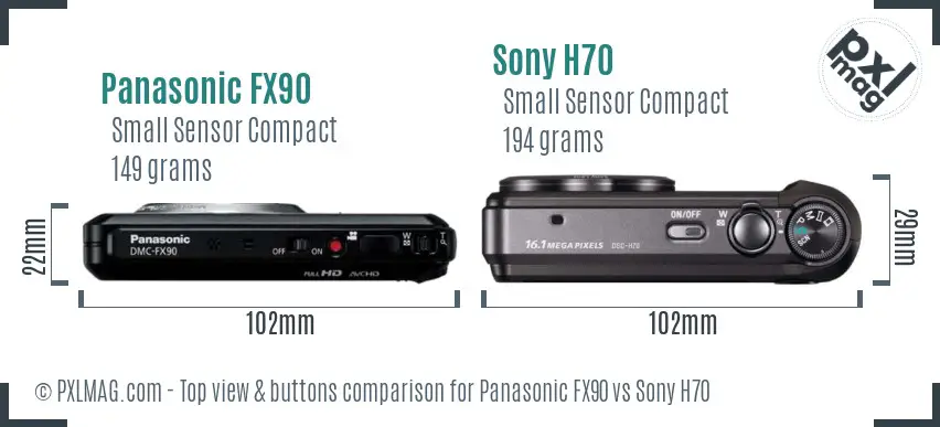 Panasonic FX90 vs Sony H70 top view buttons comparison