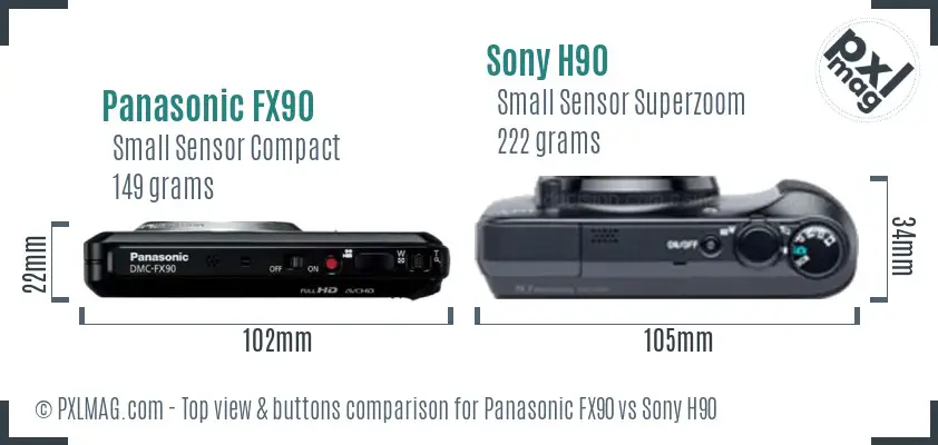 Panasonic FX90 vs Sony H90 top view buttons comparison