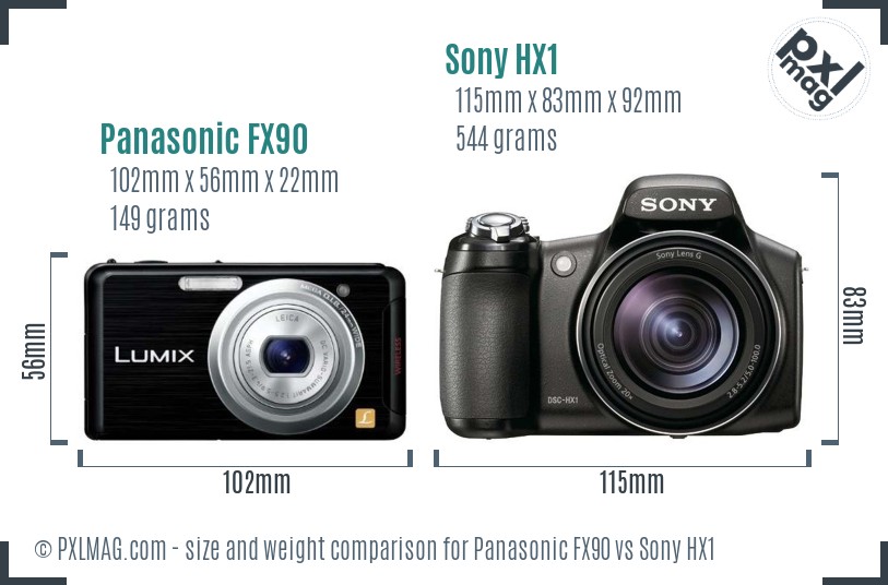 Panasonic FX90 vs Sony HX1 size comparison