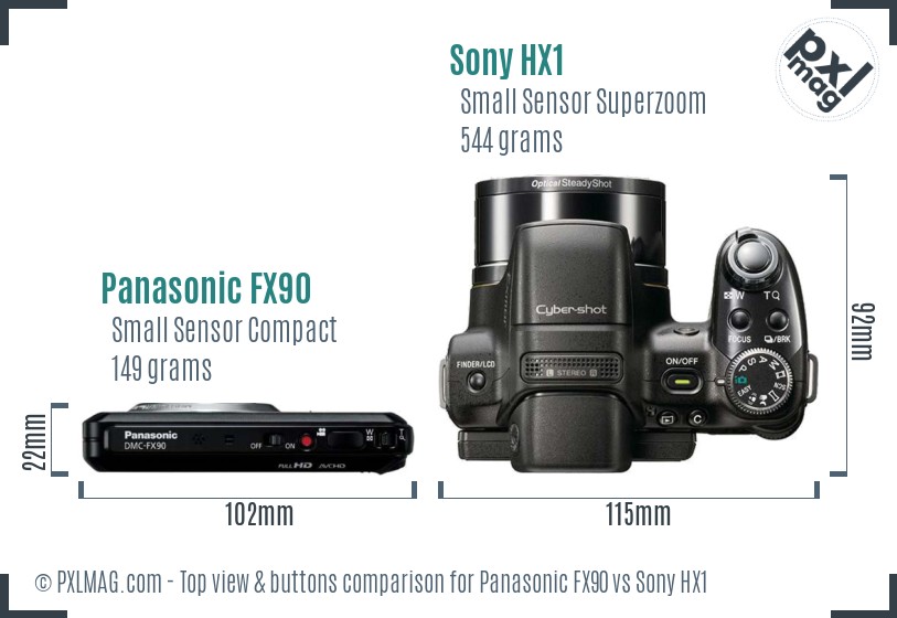 Panasonic FX90 vs Sony HX1 top view buttons comparison