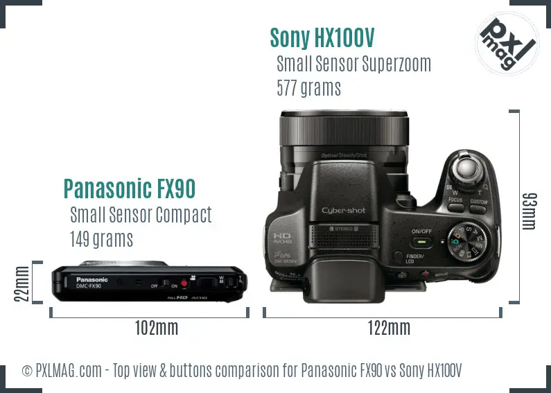 Panasonic FX90 vs Sony HX100V top view buttons comparison