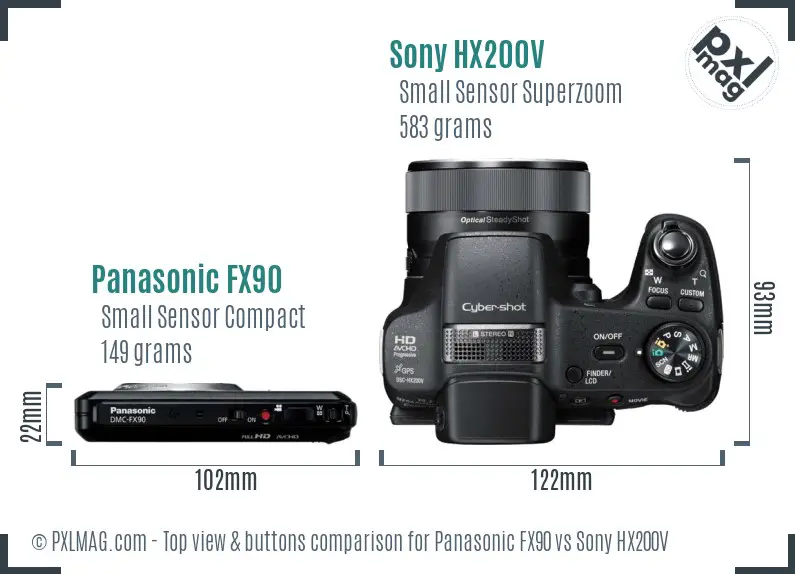 Panasonic FX90 vs Sony HX200V top view buttons comparison