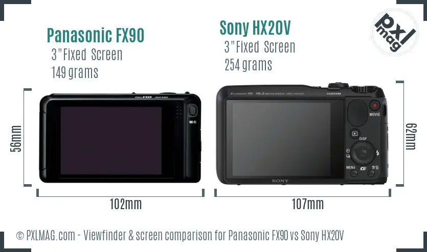 Panasonic FX90 vs Sony HX20V Screen and Viewfinder comparison Panasonic FX90 vs Sony HX20V Screen and Viewfinder comparison