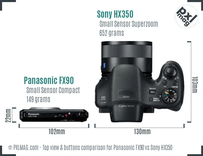 Panasonic FX90 vs Sony HX350 top view buttons comparison Panasonic FX90 vs Sony HX350 top view buttons comparison