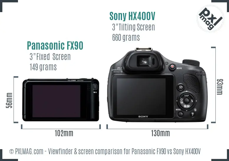 Panasonic FX90 vs Sony HX400V Screen and Viewfinder comparison
