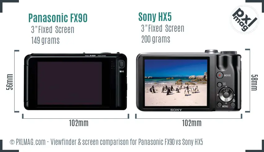 Panasonic FX90 vs Sony HX5 Screen and Viewfinder comparison