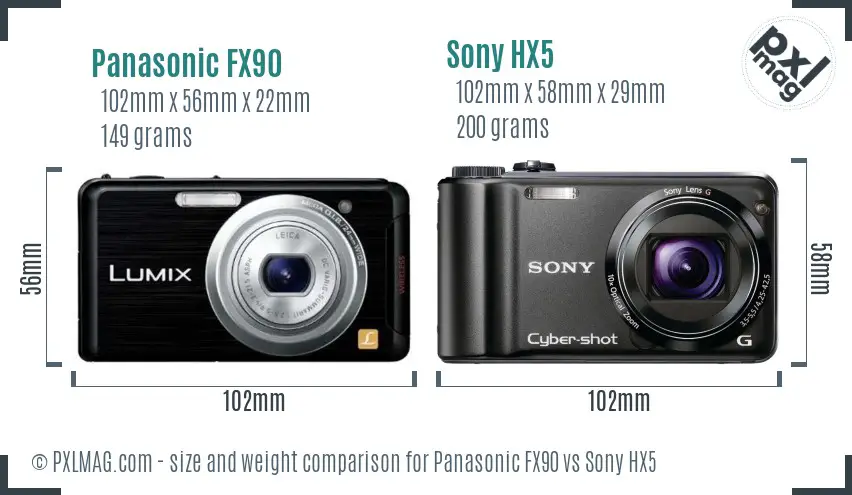 Panasonic FX90 vs Sony HX5 size comparison