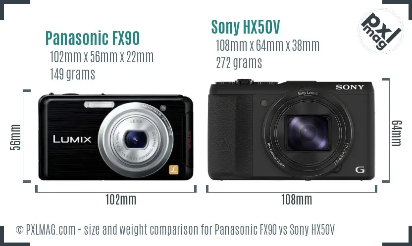 Panasonic FX90 vs Sony HX50V size comparison