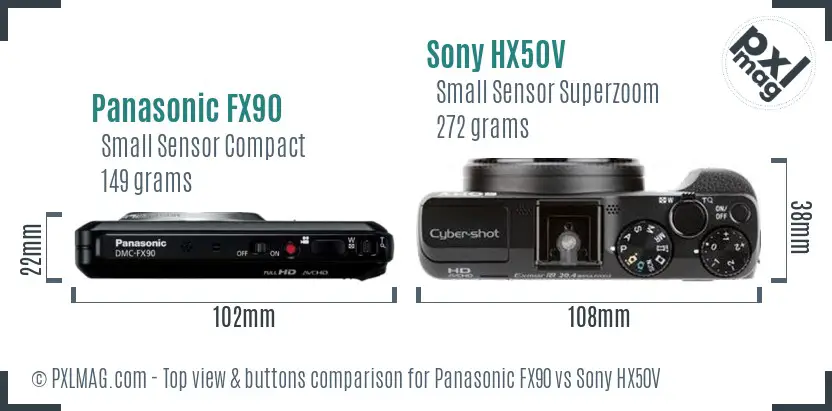 Panasonic FX90 vs Sony HX50V top view buttons comparison