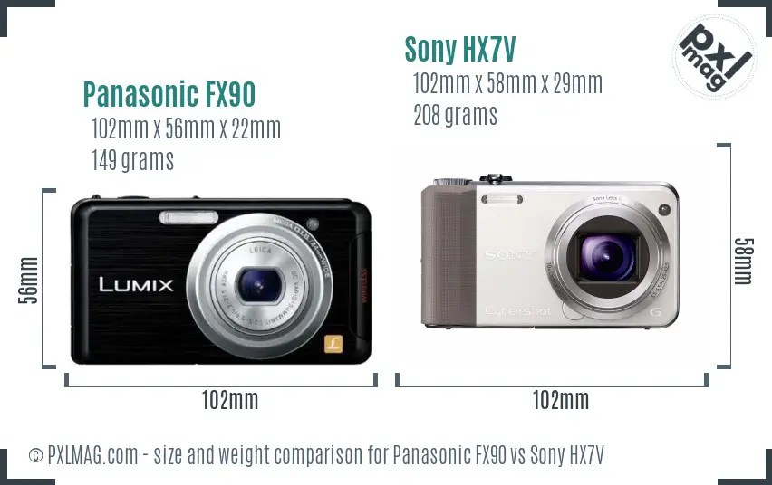 Panasonic FX90 vs Sony HX7V size comparison