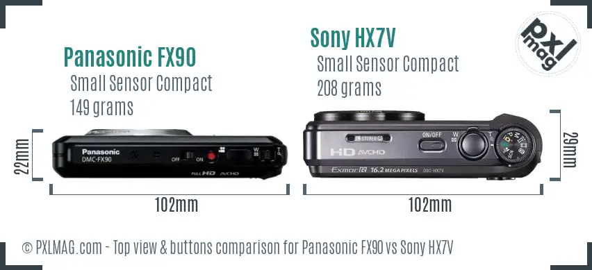 Panasonic FX90 vs Sony HX7V top view buttons comparison