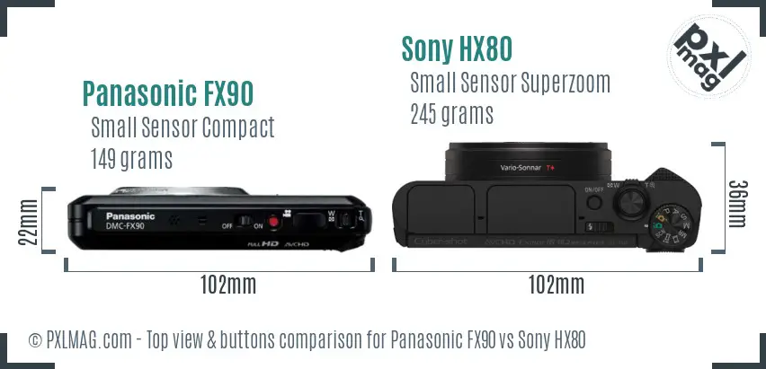 Panasonic FX90 vs Sony HX80 top view buttons comparison