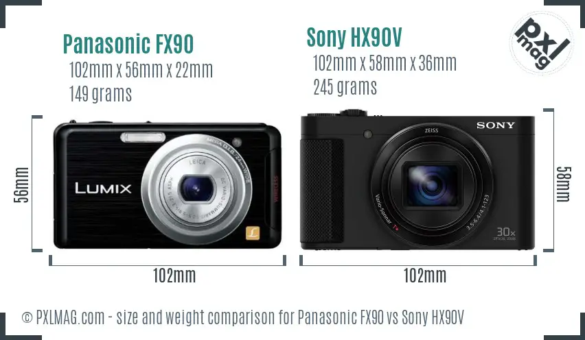 Panasonic FX90 vs Sony HX90V size comparison