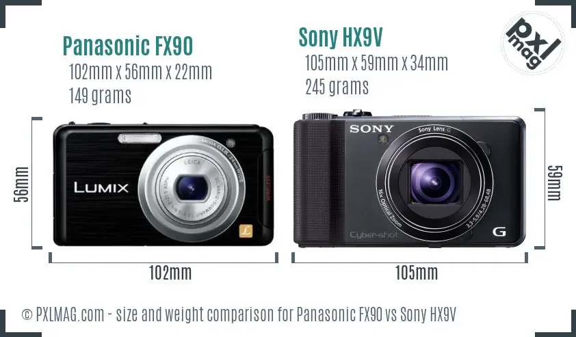 Panasonic FX90 vs Sony HX9V size comparison