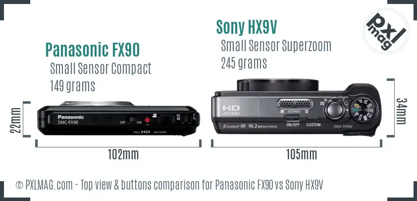 Panasonic FX90 vs Sony HX9V top view buttons comparison