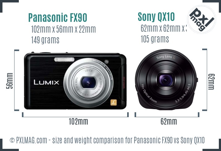 Panasonic FX90 vs Sony QX10 size comparison