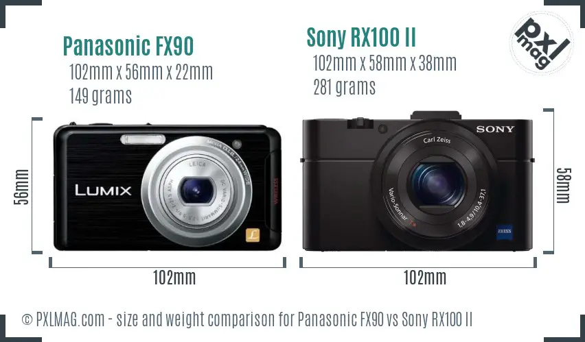 Panasonic FX90 vs Sony RX100 II size comparison