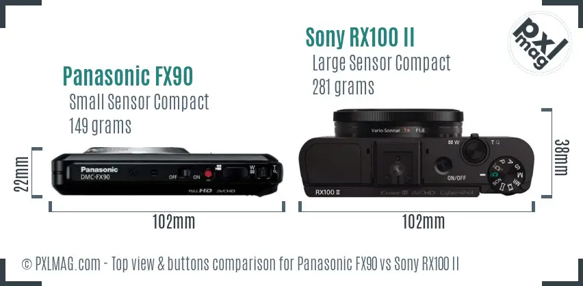 Panasonic FX90 vs Sony RX100 II top view buttons comparison