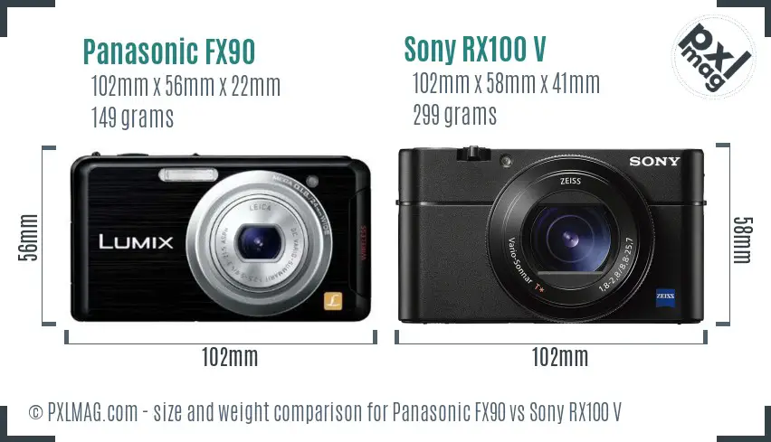 Panasonic FX90 vs Sony RX100 V size comparison Panasonic FX90 vs Sony RX100 V size comparison