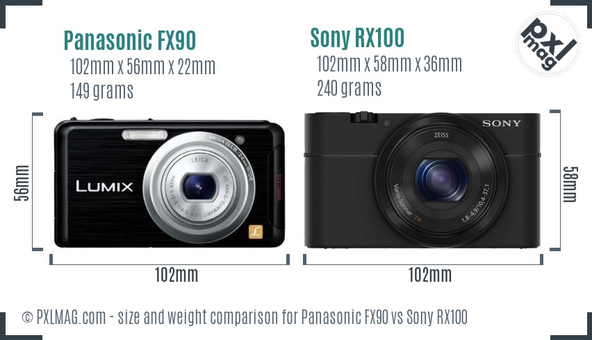 Panasonic FX90 vs Sony RX100 size comparison Panasonic FX90 vs Sony RX100 size comparison